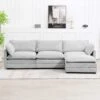 112 In. W 4-Piece Modern Straight Arm Corduroy Fabric L-Shaped Sectional Sofa With Ottoman In Gray