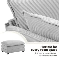 112 In. W 4-Piece Modern Straight Arm Corduroy Fabric L-Shaped Sectional Sofa With Ottoman In Gray -More Furniture Store grey jearey sectional sofas e46sf 3 gy 76 1000