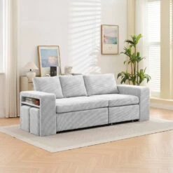 90.94 In. Grey Corduroy Upholstered L-Shaped Sleeper Sectional Sofa With Storage And Removable Ottomans For Living Room -More Furniture Store grey jearey sectional sofas lsbsf grey 31 1000