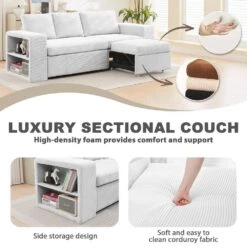 90.94 In. Grey Corduroy Upholstered L-Shaped Sleeper Sectional Sofa With Storage And Removable Ottomans For Living Room -More Furniture Store grey jearey sectional sofas lsbsf grey 44 1000