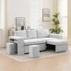 90.94 In. Grey Corduroy Upholstered L-Shaped Sleeper Sectional Sofa With Storage And Removable Ottomans For Living Room