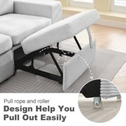 90.94 In. Grey Corduroy Upholstered L-Shaped Sleeper Sectional Sofa With Storage And Removable Ottomans For Living Room -More Furniture Store grey jearey sectional sofas lsbsf grey fa 1000