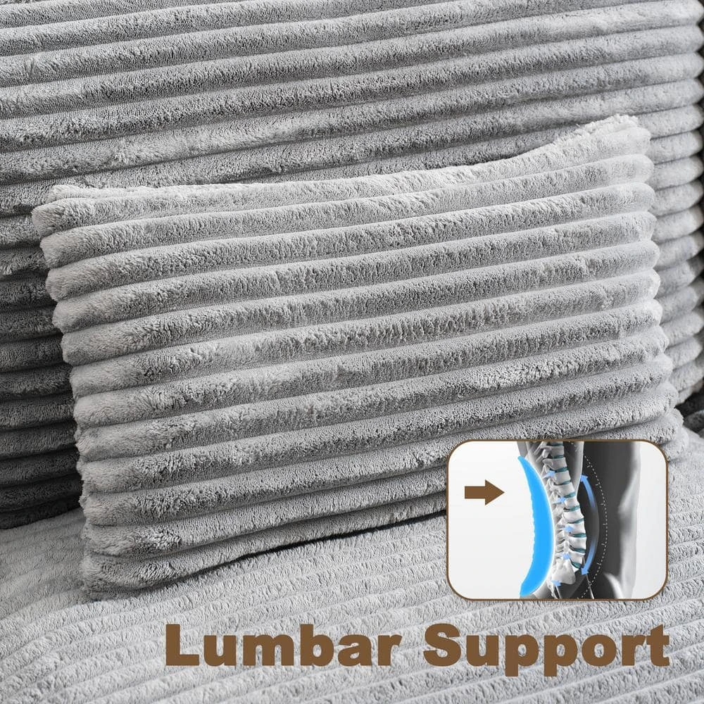 154 In. Corduroy Modular Rectangular Shaped Grey 4 Seat Sectional Sofa For Living Room And Spacious Space 6 154 In. Corduroy Modular Rectangular Shaped Grey 4 Seat Sectional Sofa For Living Room And Spacious Space - Image 6