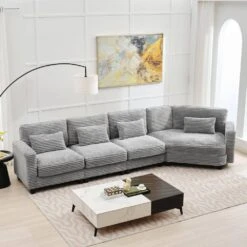 154 In. Corduroy Modular Rectangular Shaped Grey 4 Seat Sectional Sofa For Living Room And Spacious Space 19 154 In. Corduroy Modular Rectangular Shaped Grey 4 Seat Sectional Sofa For Living Room And Spacious Space -More Furniture Store grey jearey sectional sofas lydtr 4 grey 31 1000