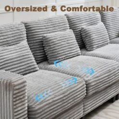 154 In. Corduroy Modular Rectangular Shaped Grey 4 Seat Sectional Sofa For Living Room And Spacious Space 14 154 In. Corduroy Modular Rectangular Shaped Grey 4 Seat Sectional Sofa For Living Room And Spacious Space -More Furniture Store grey jearey sectional sofas lydtr 4 grey 4f 1000