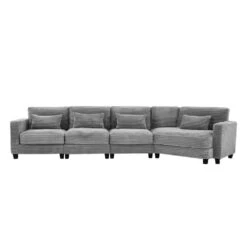 154 In. Corduroy Modular Rectangular Shaped Grey 4 Seat Sectional Sofa For Living Room And Spacious Space 12 154 In. Corduroy Modular Rectangular Shaped Grey 4 Seat Sectional Sofa For Living Room And Spacious Space -More Furniture Store grey jearey sectional sofas lydtr 4 grey 66 1000