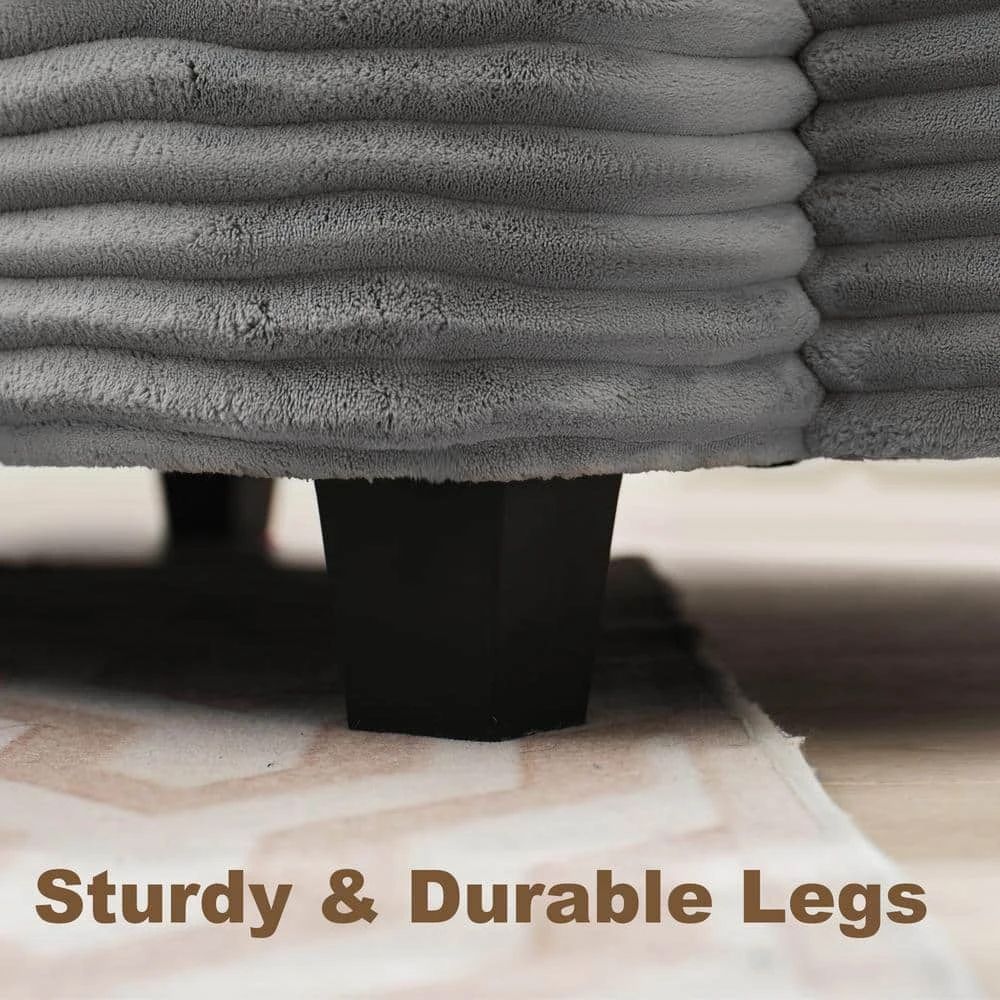 154 In. Corduroy Modular Rectangular Shaped Grey 4 Seat Sectional Sofa For Living Room And Spacious Space 9 154 In. Corduroy Modular Rectangular Shaped Grey 4 Seat Sectional Sofa For Living Room And Spacious Space - Image 9