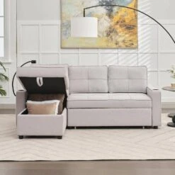 82.3 In. Grey Multi-functional Fabric Queen Size Sofa Bed With Cup Holder USB Port And Side Pockets -More Furniture Store grey jearey sofa beds rmlc grey 44 1000