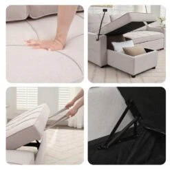 82.3 In. Grey Multi-functional Fabric Queen Size Sofa Bed With Cup Holder USB Port And Side Pockets -More Furniture Store grey jearey sofa beds rmlc grey 76 1000