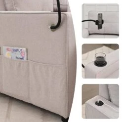 82.3 In. Grey Multi-functional Fabric Queen Size Sofa Bed With Cup Holder USB Port And Side Pockets -More Furniture Store grey jearey sofa beds rmlc grey fa 1000
