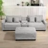 Laibai 111.81 In. Square Arm Velvet Modular 3-Piece Modern Sofa With Cup Holder And Ottoman In Grey