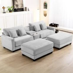 Laibai 111.81 In. Square Arm Velvet Modular 4-Piece Modern Grey Sofa With Cup Holder And Ottoman 13 Laibai 111.81 In. Square Arm Velvet Modular 4-Piece Modern Grey Sofa With Cup Holder And Ottoman -More Furniture Store grey jearey sofas couches xdxrabcd grey 31 1000