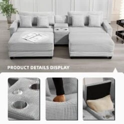Laibai 111.81 In. Square Arm Velvet Modular 4-Piece Modern Grey Sofa With Cup Holder And Ottoman 10 Laibai 111.81 In. Square Arm Velvet Modular 4-Piece Modern Grey Sofa With Cup Holder And Ottoman -More Furniture Store grey jearey sofas couches xdxrabcd grey 4f 1000