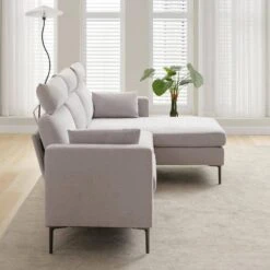 89 In. Square Arm Fabric L Shape Sectional Sofa With Chaise Lounge And Pillow In Grey 16 89 In. Square Arm Fabric L Shape Sectional Sofa With Chaise Lounge And Pillow In Grey -More Furniture Store grey jearey sofas couches xne 1 grey 44 1000