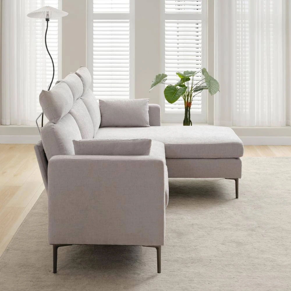 89 In. Square Arm Fabric L Shape Sectional Sofa With Chaise Lounge And Pillow In Grey 7 89 In. Square Arm Fabric L Shape Sectional Sofa With Chaise Lounge And Pillow In Grey - Image 7