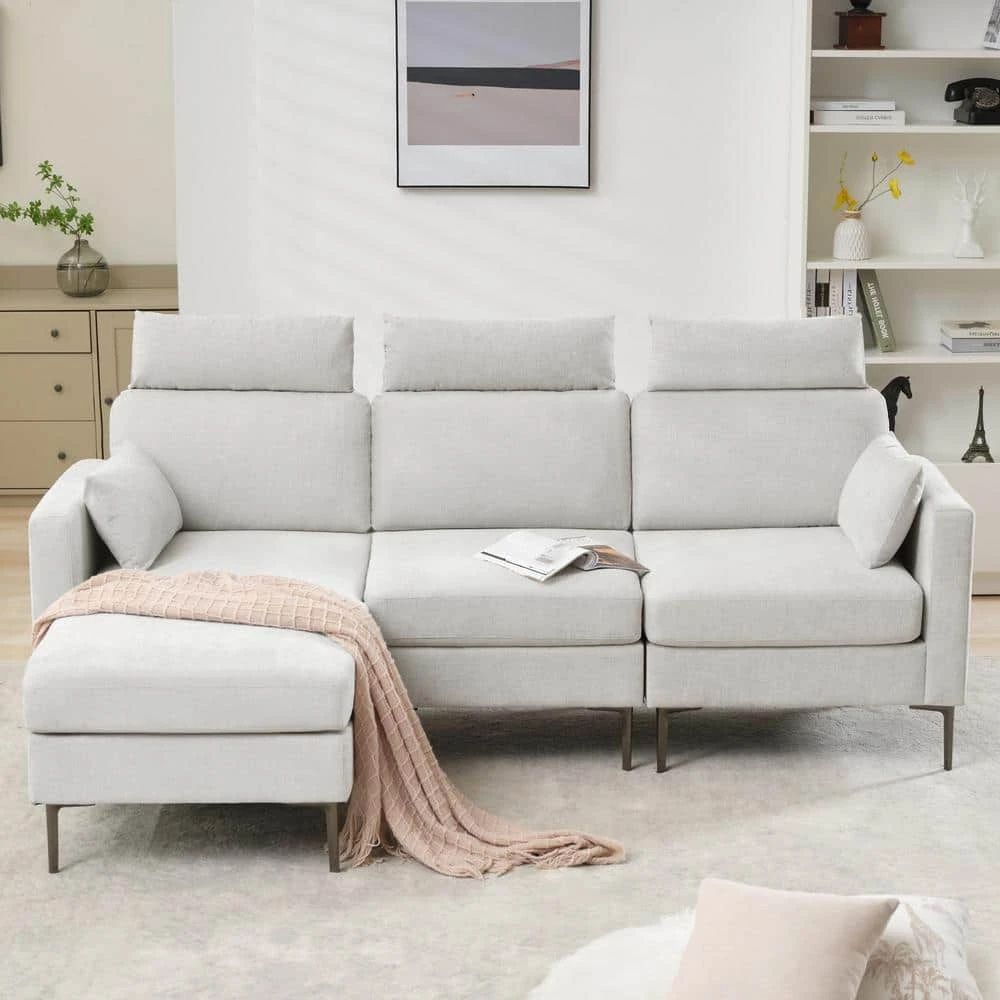 89 In. Square Arm Fabric L Shape Sectional Sofa With Chaise Lounge And Pillow In Grey 1 89 In. Square Arm Fabric L Shape Sectional Sofa With Chaise Lounge And Pillow In Grey
