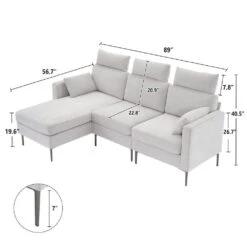 89 In. Square Arm Fabric L Shape Sectional Sofa With Chaise Lounge And Pillow In Grey 12 89 In. Square Arm Fabric L Shape Sectional Sofa With Chaise Lounge And Pillow In Grey -More Furniture Store grey jearey sofas couches xne 1 grey 66 1000