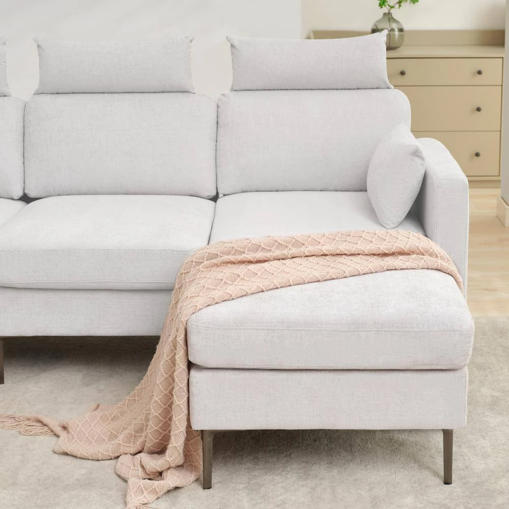 89 In. Square Arm Fabric L Shape Sectional Sofa With Chaise Lounge And Pillow In Grey 9 89 In. Square Arm Fabric L Shape Sectional Sofa With Chaise Lounge And Pillow In Grey - Image 9