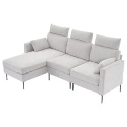 89 In. Square Arm Fabric L Shape Sectional Sofa With Chaise Lounge And Pillow In Grey 13 89 In. Square Arm Fabric L Shape Sectional Sofa With Chaise Lounge And Pillow In Grey -More Furniture Store grey jearey sofas couches xne 1 grey c3 1000