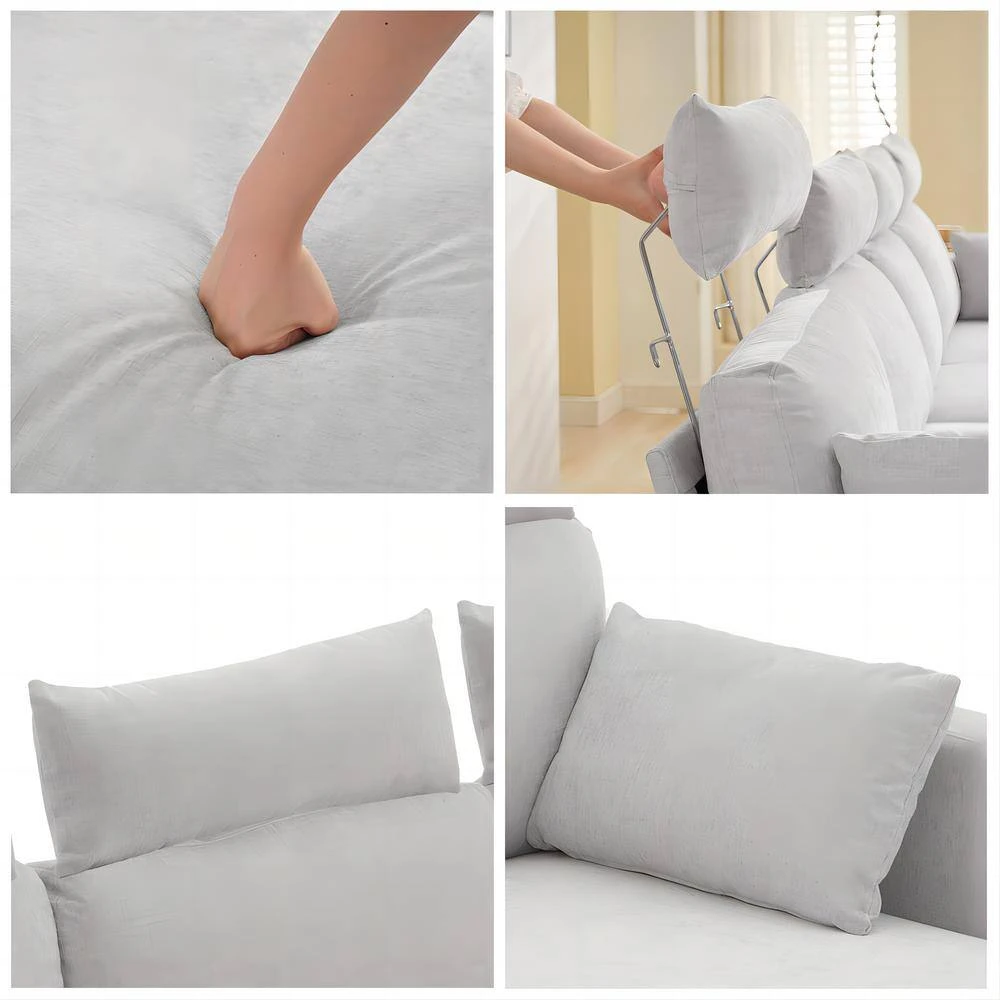 89 In. Square Arm Fabric L Shape Sectional Sofa With Chaise Lounge And Pillow In Grey 8 89 In. Square Arm Fabric L Shape Sectional Sofa With Chaise Lounge And Pillow In Grey - Image 8