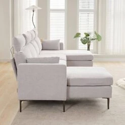 116.53 In. Square Arm Fabric U Shape Sectional Sofa With 2-Chaise Lounge And Pillow In Grey -More Furniture Store grey jearey sofas couches xne 2 grey 1f 1000