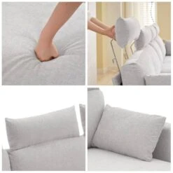 116.53 In. Square Arm Fabric U Shape Sectional Sofa With 2-Chaise Lounge And Pillow In Grey -More Furniture Store grey jearey sofas couches xne 2 grey 4f 1000