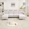 116.53 In. Square Arm Fabric U Shape Sectional Sofa With 2-Chaise Lounge And Pillow In Grey