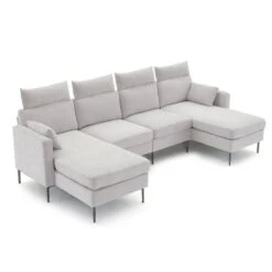 116.53 In. Square Arm Fabric U Shape Sectional Sofa With 2-Chaise Lounge And Pillow In Grey -More Furniture Store grey jearey sofas couches xne 2 grey c3 1000