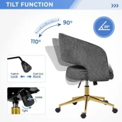 Grey Modern Swivel And Adjustable Task Chair Tufted Office Chair With Gold Base -More Furniture Store grey jearey task chairs e31bgy hd dgy 1f 1000