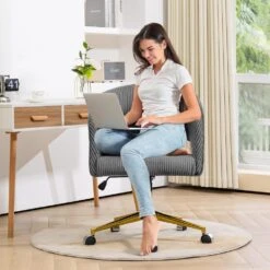 Grey Modern Swivel And Adjustable Task Chair Tufted Office Chair With Gold Base -More Furniture Store grey jearey task chairs e31bgy hd dgy 31 1000