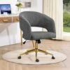 Grey Modern Swivel And Adjustable Task Chair Tufted Office Chair With Gold Base