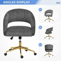 Grey Modern Swivel And Adjustable Task Chair Tufted Office Chair With Gold Base -More Furniture Store grey jearey task chairs e31bgy hd dgy 66 1000