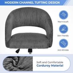 Grey Modern Swivel And Adjustable Task Chair Tufted Office Chair With Gold Base -More Furniture Store grey jearey task chairs e31bgy hd dgy fa 1000