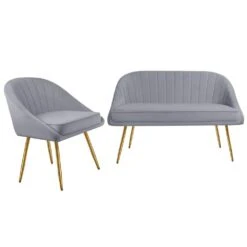 Atye 2 Piece Grey Living Room Velvet Loveseat And Accent Chair Set -More Furniture Store grey living room sets sry dry gy 31 1000