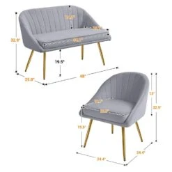 Atye 2 Piece Grey Living Room Velvet Loveseat And Accent Chair Set -More Furniture Store grey living room sets sry dry gy 66 1000