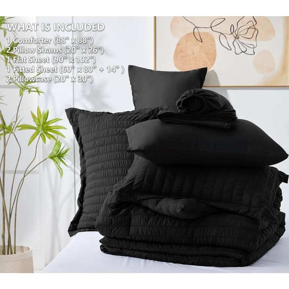 Full Seersucker 7-Piece Cotton Blend Comforter Set Black 3 Full Seersucker 7-Piece Cotton Blend Comforter Set Black - Image 3