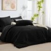 Full Seersucker 7-Piece Cotton Blend Comforter Set Black