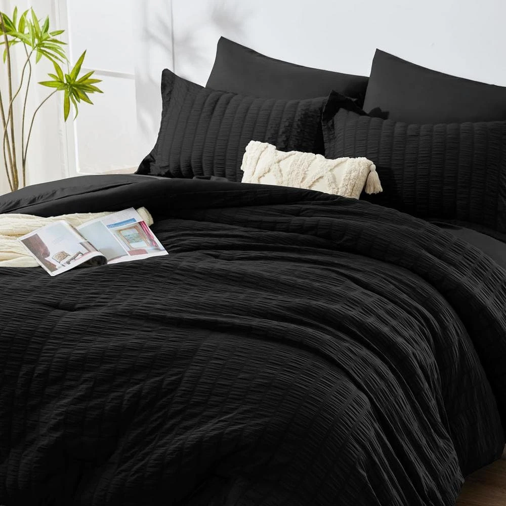 Full Seersucker 7-Piece Cotton Blend Comforter Set Black 2 Full Seersucker 7-Piece Cotton Blend Comforter Set Black - Image 2