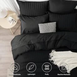 Twin Seersucker 7-Piece Cotton Blend Comforter Set Black -More Furniture Store jearey bedding sets pps7j bk t 1f 1000