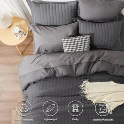 Full Seersucker 7-Piece Cotton Blend Comforter Set Gray -More Furniture Store jearey bedding sets pps7j gy f 1f 1000