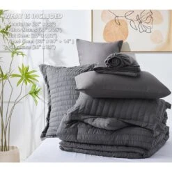 King Seersucker 7-Piece Cotton Blend Comforter Set Gray -More Furniture Store jearey bedding sets pps7j gy k 4f 1000