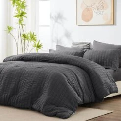 Twin Seersucker 7-Piece Cotton Blend Comforter Set Gray