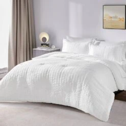 Full Seersucker 7-Piece Cotton Blend Comforter Set White