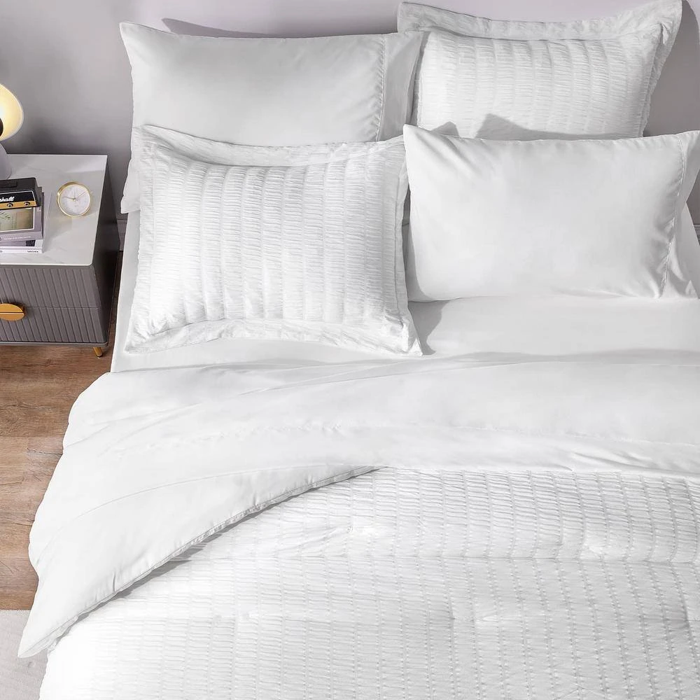 King Seersucker 7-Piece Cotton Blend Comforter Set White 4 King Seersucker 7-Piece Cotton Blend Comforter Set White - Image 4