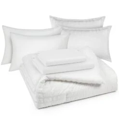 King Seersucker 7-Piece Cotton Blend Comforter Set White 9 King Seersucker 7-Piece Cotton Blend Comforter Set White -More Furniture Store jearey bedding sets pps7j wt k 44 1000