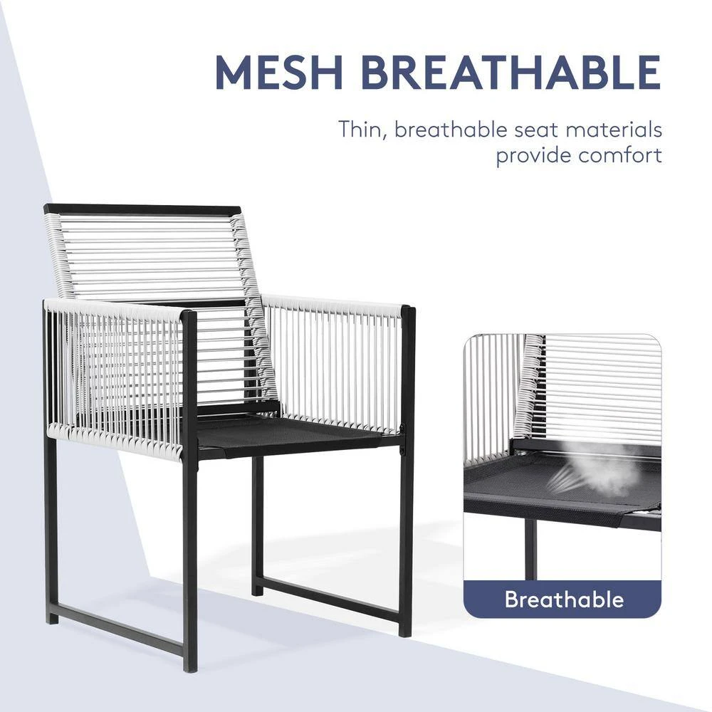 3-Piece Black Metal Rectangular Glass Tabletop Table Patio Outdoor Dining Set With Rattan Foldable Backrest Chairs 6 3-Piece Black Metal Rectangular Glass Tabletop Table Patio Outdoor Dining Set With Rattan Foldable Backrest Chairs - Image 6