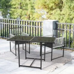 3-Piece Black Metal Rectangular Glass Tabletop Table Patio Outdoor Dining Set With Rattan Foldable Backrest Chairs 17 3-Piece Black Metal Rectangular Glass Tabletop Table Patio Outdoor Dining Set With Rattan Foldable Backrest Chairs -More Furniture Store jearey bistro sets bsdczy 3 black 31 1000