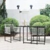 3-Piece Black Metal Rectangular Glass Tabletop Table Patio Outdoor Dining Set With Rattan Foldable Backrest Chairs