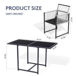 3-Piece Black Metal Rectangular Glass Tabletop Table Patio Outdoor Dining Set With Rattan Foldable Backrest Chairs 11 3-Piece Black Metal Rectangular Glass Tabletop Table Patio Outdoor Dining Set With Rattan Foldable Backrest Chairs -More Furniture Store jearey bistro sets bsdczy 3 black 66 1000