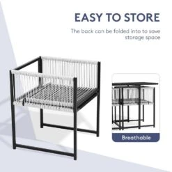 Black 3-Piece Metal Rectangular Glass Tabletop Table Patio Outdoor Dining Set With Rattan Foldable Backrest Chairs -More Furniture Store jearey bistro sets cz3jt hd gy 44 1000